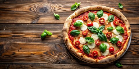 Delicious Napolitan Margherita Pizza on rustic wooden table, Margherita, Pizza, Italian, Cuisine, Food, Olive Oil