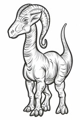 Fototapeta premium Minimalist flat line drawing of Parasaurolophus in cute, simple style on white background for kids book.