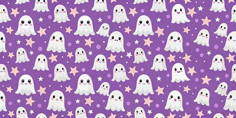 Light purple and cute ghost Halloween seamless pattern, ghost, Halloween, seamless, pattern, spooky, adorable, purple