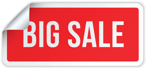 Big sale red rectangle peel off shopping label discount deal design template realistic vector