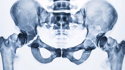 X-ray image of a fractured pelvis with multiple break points