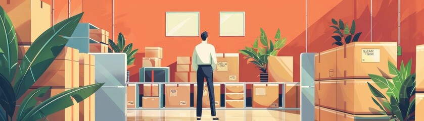 SME logistics, packing boxes and digital marketing, flat design illustration