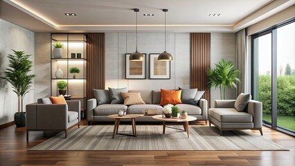 Modern living room with sleek furniture and minimalist decor, modern, living room, contemporary, interior design, home