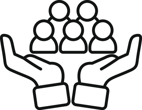 Line drawing of two hands holding five people representing the concept of human resources management