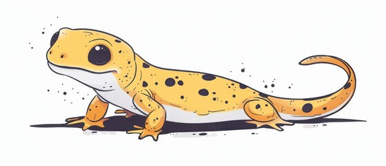 Minimalist salamander clip art on white background, thick black outline, simple doodle design for kids book, flat and cute vector illustration.