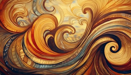 abstract pattern with blue and golden waves circles