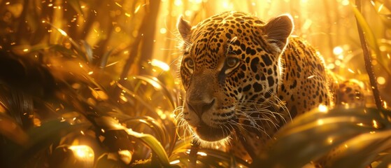 A solitary jaguar in a golden rainforest, captioned 18 is just a trailer, 21 is where the actual script starts.