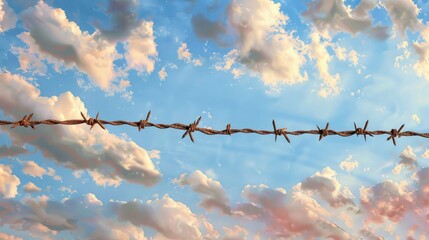 Sky backdrop with barbed wire