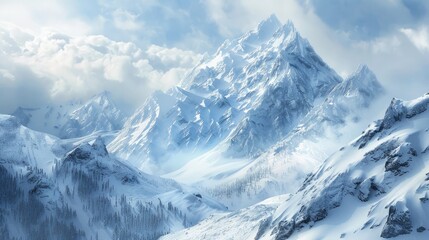 Naklejka premium Snowy winter mountain scenery