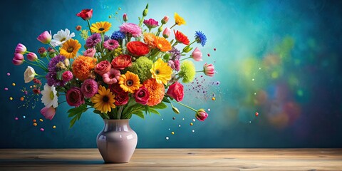 Colorful explosion of flowers in a vase, vibrant, floral, explosion, colorful, bouquet, vase, decoration, vibrant, bright