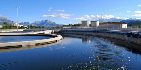 Obraz premium Wastewater treatment plants handle the processing and purification of sewage and industrial wastewater, ensuring environmental safety and water quality standards are met