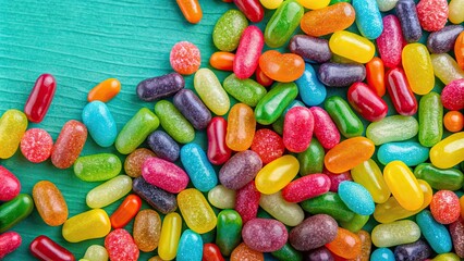 Colorful Mike and Ike candies arranged majestically on a solid background, Mike and Ike, candy, colorful, bright, vibrant, rainbow