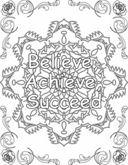 Printable mandala coloring page for kids and adults with positive quote for self love and self care. it helps to struggle against life to enjoy the tough journey
