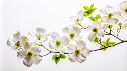 Obraz premium Dogwood tree branch with white blossoms on a white background, dogwood, tree, branch, white, blossoms, flowers, spring, nature