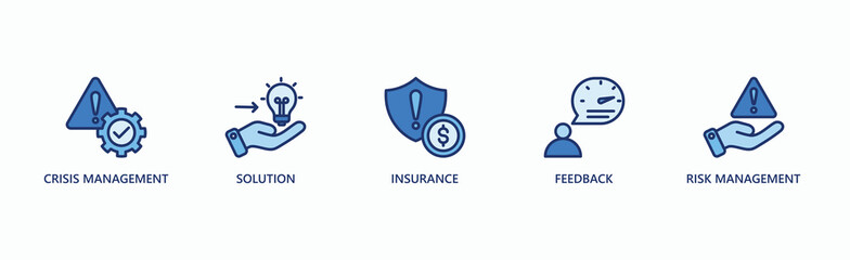 Risk Solutions Management Banner Web Icon Vector Illustration Concept With Icon Of Crisis Management, Solution, Insurance, Feedback, Risk Management