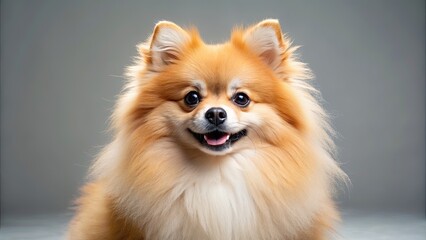 Fototapeta premium Fluffy and playful Pomeranian dog with a luxurious coat , small breed, cute, pet, fluffy, adorable, playful, companion