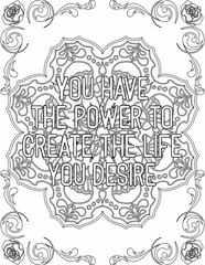 Printable mandala coloring page for kids and adults with positive quote for self love and self care. it helps to struggle against life to enjoy the tough journey
