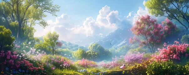 A refreshing spring day with flowers blooming, birds chirping, and the smell of new beginnings in the air.