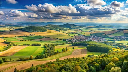 Obraz premium Panoramic view of Central Bohemian Upland from Radobyl hill in Czech Republic, Czech Republic, Radobyl hill