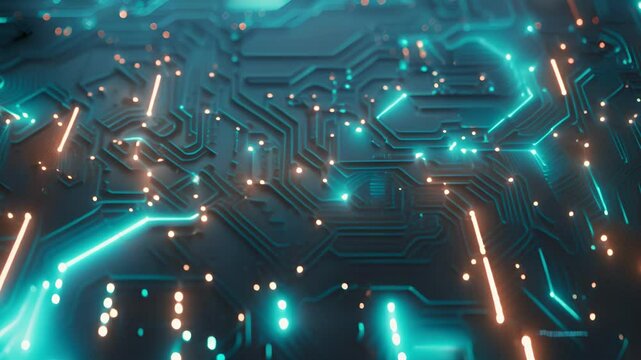 Electronic circuit board close up. Central Computer Processors CPU concept. Ai computer data center render. Generated video.