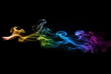 Fototapeta premium A vibrant swirl of rainbow-colored smoke flows elegantly against a dark backdrop, creating an abstract and colorful display.