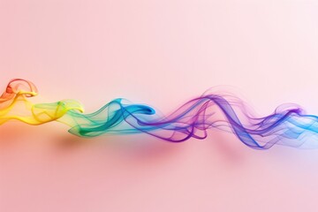 A vibrant plume of smoke in rainbow colors gracefully undulates against a soft, pastel-colored backdrop.