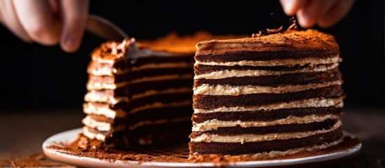 Close-up of a Delicious Chocolate Cake with Cocoa Powder