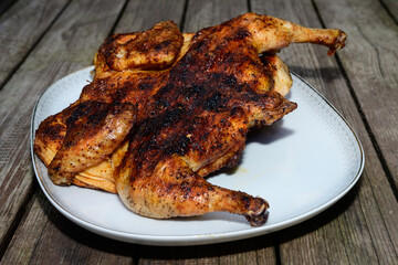 Pollo alla Diavola Whole Spatchcocked Italian Grilled Hot Chicken Seasoned with Peperoncino Chili
