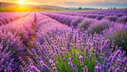 Obraz premium Fields of lavender with blooming blossoms through the air, lavender, fields, blossoms, soothing, scent, gentle, breeze