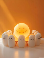 Enchanted Meeting Table with Luminous Smiles   3D Flat Icon Concept