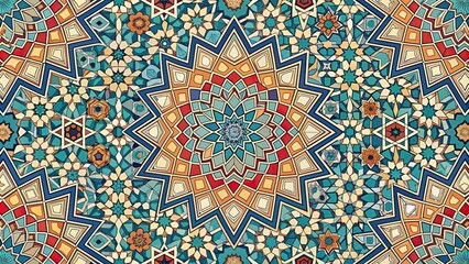 Modern geometric fusion with intricate seamless patterns, 11 aspect ratio, geometry, fusion, modern, traditional