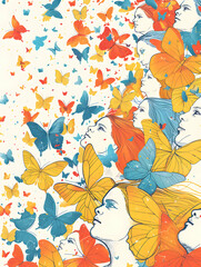 Joyful 3D Flat Icon of People with Floating Butterflies Perfect for Telling a Seamless  Happy Friendly Story   Dreamy Background for Graphics.