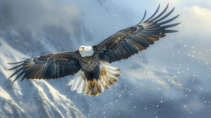 Obraz premium Majestic eagle soaring over a mountain range, symbolizing freedom and wildlife