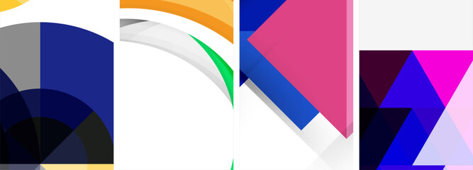 Vector posters - minimalist geometric abstract backgrounds, featuring circles, lines, and triangles in clean, modern design