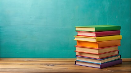 Fototapeta premium Colorful stack of books on desk, books, colorful, stack, arrangement, organized, education, textbooks, studying, office