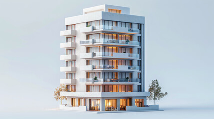 3d illustration of a minimalist hotel in axonometric projection, Toy style. on white background