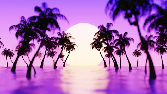 Vaporwave Palm in The Ocean