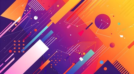 Vibrant Geometric Abstract Shapes and Patterns in Colorful Futuristic Composition