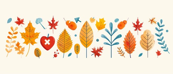 Autumn leaves and branches in a colorful pattern.