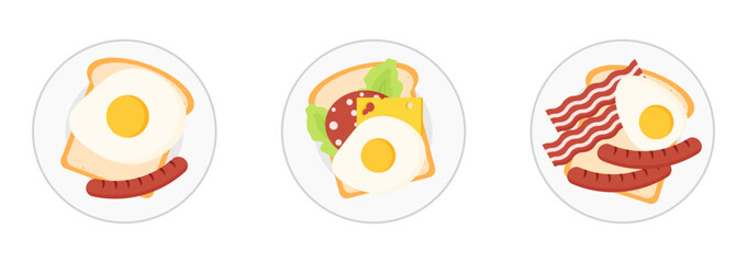 Breakfast food on the plate with bread dishes and sandwich food illustration clipart 