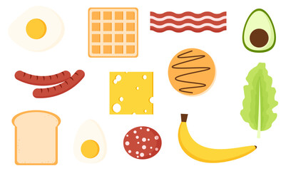 Set of breakfast food sticker flat icon illustration clipart decoration