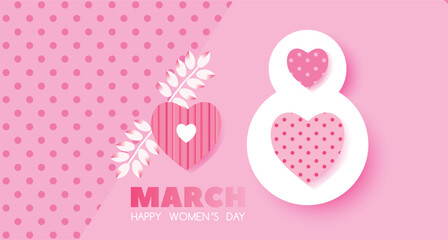  Happy 8 March International Womens DayTemplate art background. Perfect flower design for banner, greeting card, invitation, social media, sale, business, poster Vector illustration.