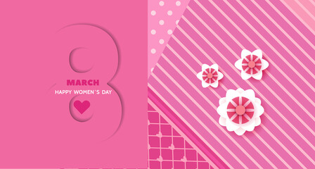 Happy 8 March International Womens DayTemplate  art  background. Perfect flower  design  for banner, greeting card, invitation, social media, sale, business, poster Vector illustration.