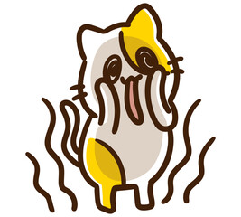 ムンクの叫びのようなポーズをするかわいいねこのキャラクターのコミカルなイラスト