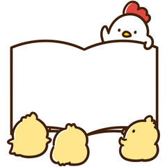 読み聞かせをするにわとりとひよこ達の絵本フレーム