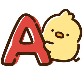 アルファベットのAを持つかわいいひよこ © choconasu
