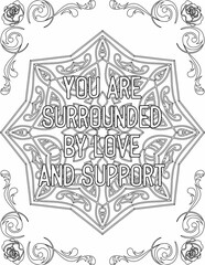 Printable mandala coloring page for kids and adults with positive quote for self love and self care. it helps to struggle against life to enjoy the tough journey
