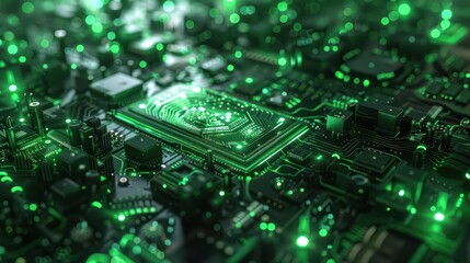 Fototapeta premium Green electronics, green technology. Environmental friendly, electronics, IT communication, and server technology. Hand-edited generative AI.