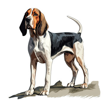 Illustration of Treeing Walker Coonhound Dog, Hound Group Dogs in a White Background