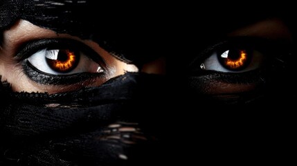 Spooky Halloween eyes against a black background, perfect for a creepy and mysterious effect.